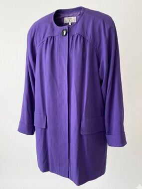 Valentino Miss V Royal Purple Wool Italy Trapeze Swing Coat Vintage 1990s